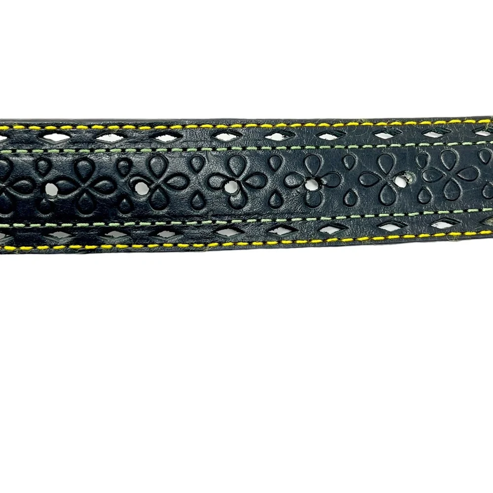 John Deere women's Black Embossed Leather Belt with Rhinestone Buckle sz XL NWOT